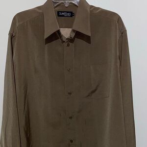 I’m Supreemo Men's Beige Collared Roll Tab Long Sleeve Button Up Shirt Size Larg
